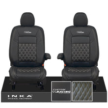 Load image into Gallery viewer, All New Ford Transit Custom Front 1+1 CUSTOM RACING INKA Bentley Leatherette Tailored Seat Covers Black MY-2024 (Choice of 7 Colours)
