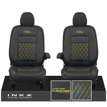 Load image into Gallery viewer, All New Ford Transit Custom Front 1+1 CUSTOM RACING INKA Bentley Leatherette Tailored Seat Covers Black MY-2024 (Choice of 7 Colours)
