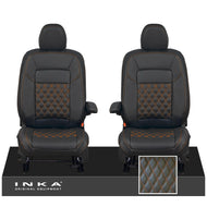 All New Ford Transit Custom Front 1+1 INKA Bentley Leatherette Tailored Seat Covers Black MY-2024 (Choice of 7 Colours)