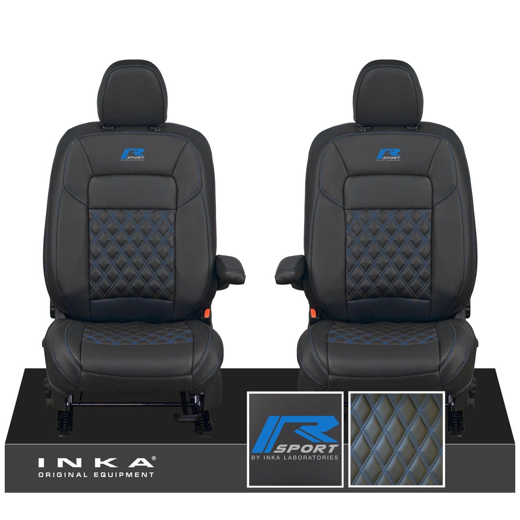 All New Ford Transit Custom Front 1+1 R-SPORT INKA Bentley Leatherette Tailored Seat Covers Black MY-2024 (Choice of 7 Colours)