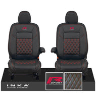All New Ford Transit Custom Front 1+1 R-SPORT INKA Bentley Leatherette Tailored Seat Covers Black MY-2024 (Choice of 7 Colours)