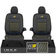 All New Ford Transit Custom Front 1+1 S-TECH INKA Bentley Leatherette Tailored Seat Covers Black MY-2024 (Choice of 7 Colours)