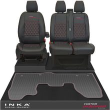 Load image into Gallery viewer, Ford Transit Custom MK1 Front 1+2 Bentley Diamond Quilt Leatherette Tailored Seat Covers &amp; Tailored Rubber Mat Black MY-12-23 (Choice of 7 Colours) - Custom Professional Embroidery
