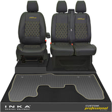 Load image into Gallery viewer, Ford Transit Custom MK1 Front 1+2 Bentley Diamond Quilt Leatherette Tailored Seat Covers &amp; Tailored Rubber Mat Black MY-12-23 (Choice of 7 Colours) - Custom Professional Embroidery
