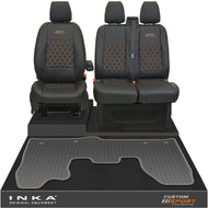 Ford Transit Custom MK1 Front 1+2 Bentley Diamond Quilt Leatherette Tailored Seat Covers & Tailored Rubber Mat Black MY-12-23 (Choice of 7 Colours) - Custom Sport Embroidery