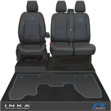 Load image into Gallery viewer, Ford Transit Custom MK1 Front 1+2 Bentley Diamond Quilt Leatherette Tailored Seat Covers &amp; Tailored Rubber Mat Black MY-12-23 (Choice of 7 Colours) - R-SPORT Embroidery
