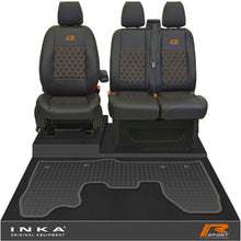 Load image into Gallery viewer, Ford Transit Custom MK1 Front 1+2 Bentley Diamond Quilt Leatherette Tailored Seat Covers &amp; Tailored Rubber Mat Black MY-12-23 (Choice of 7 Colours) - R-SPORT Embroidery
