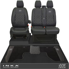 Load image into Gallery viewer, Ford Transit Custom Front 1+2 Bentley Diamond Quilt Tailored Seat Covers &amp; Matching Tailored Floor Mat Black MY2012-23 - S-TECH Embroidery
