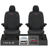 The All New Ford Transit Custom INKA Front Pair Tailored Waterproof Seat Covers Set Black MY-2024 Onwards - Custom Racing Embroidery