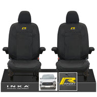 The All New Ford Transit Custom INKA Front Pair Tailored Waterproof Seat Covers Set Black MY-2024 Onwards - R-SPORT Embroidery