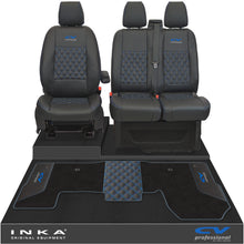 Load image into Gallery viewer, Ford Transit MK8/MK9 Front 1+2 Bentley Diamond Quilt Tailored Seat Covers &amp; Matching Tailored Floor Mat Black MY2014 Onwards

