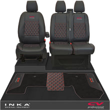 Load image into Gallery viewer, Ford Transit MK8/MK9 Front 1+2 Bentley Diamond Quilt Tailored Seat Covers &amp; Matching Tailored Floor Mat Black MY2014 Onwards
