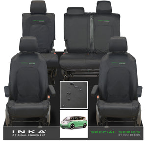 VW ID Buzz Life, Style, GTX Front & Rear Full Set INKA Tailored Waterproof Seat Covers Black with Embroidery MY22 onwards