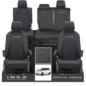VW ID Buzz Life, Style, GTX Front & Rear Full Set INKA Tailored Waterproof Seat Covers Black with Embroidery MY22 onwards