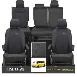 VW ID Buzz Life, Style, GTX Front & Rear Full Set INKA Tailored Waterproof Seat Covers Black with Embroidery MY22 onwards