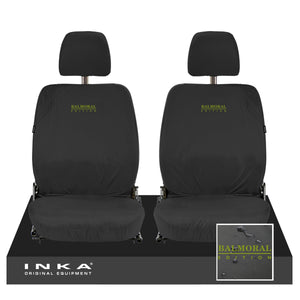 Land Rover Defender Front Set 1+1 INKA Tailored Waterproof Sear Covers Black-  Fits 90/110- MY-87-06 With Balmoral Edition Embroidery
