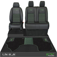 Mercedes Benz Sprinter Front 1+2 Bentley Leatherette Tailored Seat Covers & Matching Tailored Floor Mat Black MY-2018> (7 Colours) - CV Racing Embroidery