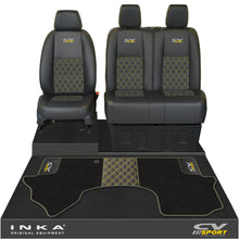 Load image into Gallery viewer, Mercedes Benz Sprinter Front 1+2 Bentley Leatherette Tailored Seat Covers &amp; Matching Tailored Floor Mat Black MY-2018&gt; (7 Colours)
