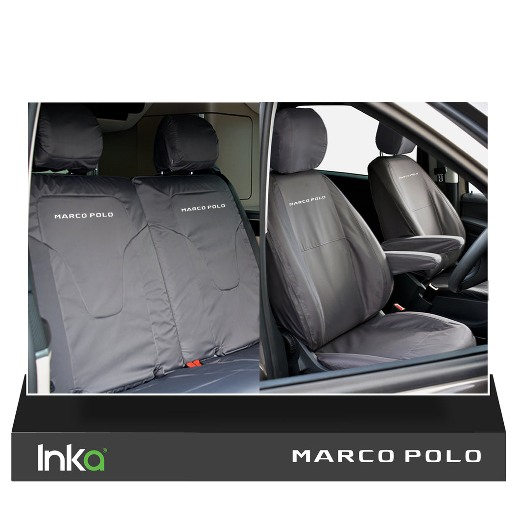 MERCEDES BENZ MARCO POLO V CLASS W447 CAMPER VAN INKA FULLY TAILORED WATERPROOF FRONT & REAR SEAT COVERS SET GREY