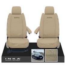 Load image into Gallery viewer, Range Rover Sport L320 MK1 Front Seats With DVD Headrests Inka Fully Tailored Waterproof Seat Covers MY 2005-2013 Almond With Balmoral Edition Embroidery
