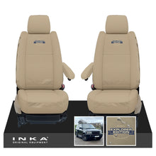 Load image into Gallery viewer, Range Rover Sport L320 MK1 Front Seats With DVD Headrests Inka Fully Tailored Waterproof Seat Covers MY 2005-2013 Almond With Global Explorer Edition Embroidery
