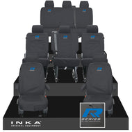 VW Transporter Shuttle T6.1, T6 8 Seater Tailored Waterproof Seat Covers Black MY 15-23 - R-Series Embroidery