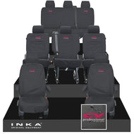 VW Transporter Shuttle T6.1, T6 8 Seater Tailored Waterproof Seat Covers Black MY 15-23 - CV Professional Embroidery