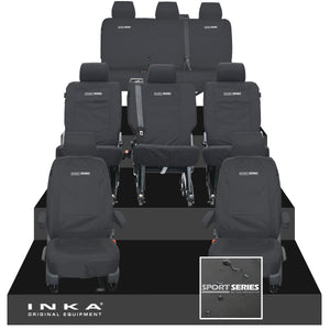 VW Transporter Shuttle T6.1, T6 8 Seater Tailored Waterproof Seat Covers Black MY 15-23