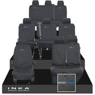VW Transporter Shuttle T6.1, T6 Full Set Tailored Waterproof Seat Covers Black MY 15-23 - Sport-Series Embroidery