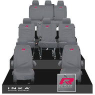 VW Transporter Shuttle T6.1, T6 8 Seater Tailored Waterproof Seat Covers Grey MY 15-23 - R-Series Embroidery