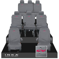 VW Transporter Shuttle T6.1, T6 8 Seater Tailored Waterproof Seat Covers Grey MY 15-23 - Sport-Series Embroidery