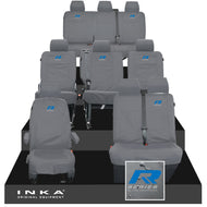 VW Transporter Shuttle T6.1, T6 Full Set Tailored Waterproof Seat Covers Grey MY 15-23 - R-Series Embroidery