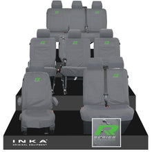 Load image into Gallery viewer, VW Transporter Shuttle T6.1, T6 Full Set Tailored Waterproof Seat Covers Grey MY 15-23 - R-Series Embroidery
