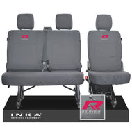 VW Transporter T6.1, T6 INKA Rear Set 2+1 Tailored Waterproof Seat Covers Grey - R-Series Embroidery