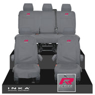 VW Transporter T6.1, T6, T5.1 INKA Front & Rear Tailored Waterproof Seat Covers Grey MY 10-24 - R-Series Embroidery