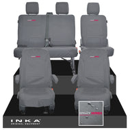 VW Transporter T6.1, T6, T5.1 Front 1+1 & Rear 2+1 Tailored Waterproof Seat Covers Grey MY 10-24 - Sport-Series Embroidery