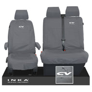VW Transporter Shuttle T6.1, T6 Front 1+2 Tailored Waterproof Seat Covers Grey MY-15-23 - CV Professional Embroidery