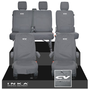 VW Transporter T6.1, T6, T5.1 Front 1+1 & Rear 2+1 Tailored Waterproof Seat Covers Grey MY 10-24