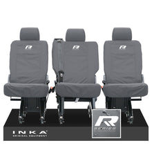 Load image into Gallery viewer, VW Transporter Shuttle T6.1, T6 Rear 1+1+1 Tailored Waterproof Seat Covers Grey MY-15-23 - R-Series Embroidery
