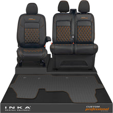 Load image into Gallery viewer, All New Ford Transit Custom Front 1+2 Bentley Diamond Quilt Leatherette Tailored Seat Covers &amp; Tailored Rubber Mat Black MY-2024 (Choice of 7 Colours) - Custom Professional Embroidery
