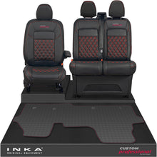 Load image into Gallery viewer, All New Ford Transit Custom Front 1+2 Bentley Diamond Quilt Leatherette Tailored Seat Covers &amp; Tailored Rubber Mat Black MY-2024 (Choice of 7 Colours) - Custom Professional Embroidery
