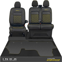 Load image into Gallery viewer, All New Ford Transit Custom Front 1+2 Bentley Diamond Quilt Leatherette Tailored Seat Covers &amp; Tailored Rubber Mat Black MY-2024 (Choice of 7 Colours) - Custom Professional Embroidery
