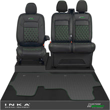 Load image into Gallery viewer, All New Ford Transit Custom Front 1+2 Bentley Diamond Quilt Leatherette Tailored Seat Covers &amp; Tailored Rubber Mat Black MY-2024 (Choice of 7 Colours) - Custom Sport Embroidery
