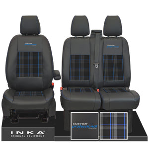 Ford Transit Custom INKA Professional Front 1+2 Tartan Leatherette Tailored Seat Covers Black MY-12-23 (Choice of 7 Colours)