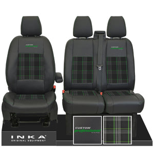 Ford Transit Custom INKA Professional Front 1+2 Tartan Leatherette Tailored Seat Covers Black MY-12-23 (Choice of 7 Colours)