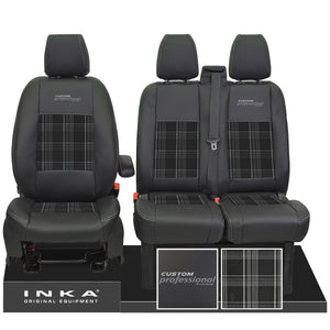 Ford Transit Custom INKA Professional Front 1+2 Tartan Leatherette Tailored Seat Covers Black MY-12-23 (Choice of 7 Colours)