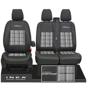 Ford Transit Custom INKA Professional Front 1+2 Tartan Leatherette Tailored Seat Covers Black MY-12-23 (Choice of 7 Colours)