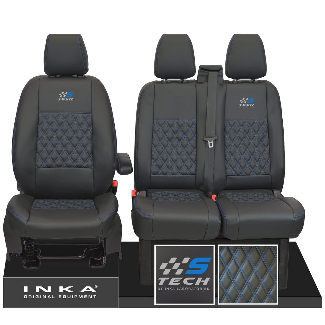 Ford Transit Custom MK1 S-Tech Front 1+2 INKA Bentley Leatherette Tailored Seat Covers Black MY-12-23 (Choice of 7 Colours)
