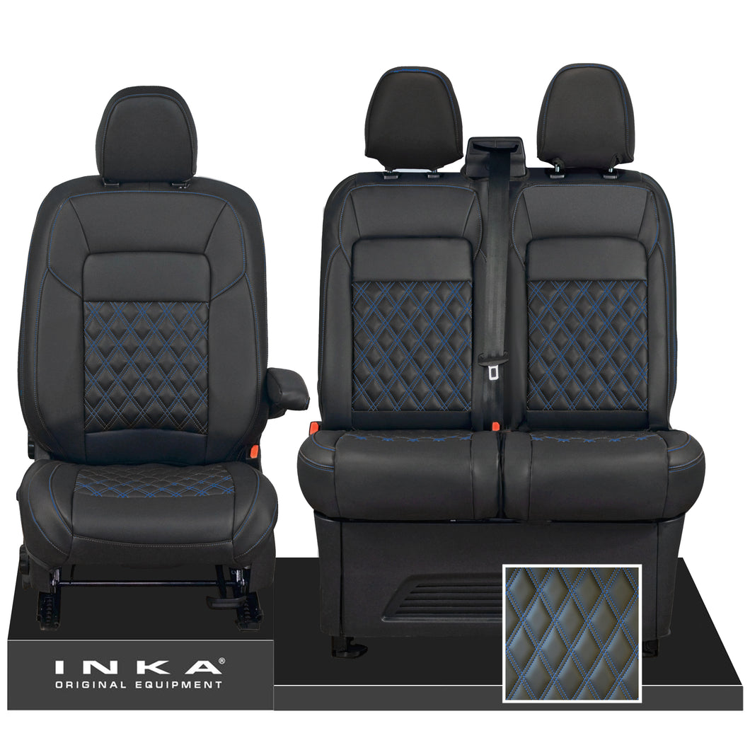 All New Ford Transit Custom MK2 Front 1+2 INKA Bentley Leatherette Tailored Seat Covers Black MY-2024 (Choice of 7 Colours)