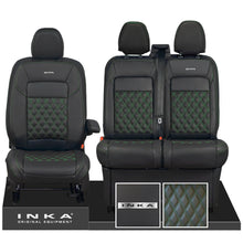 Load image into Gallery viewer, All New Ford Transit Custom MK2 Front 1+2 INKA Steel Badge Bentley Leatherette Tailored Seat Covers Black MY-2024 (Choice of 7 Colours)
